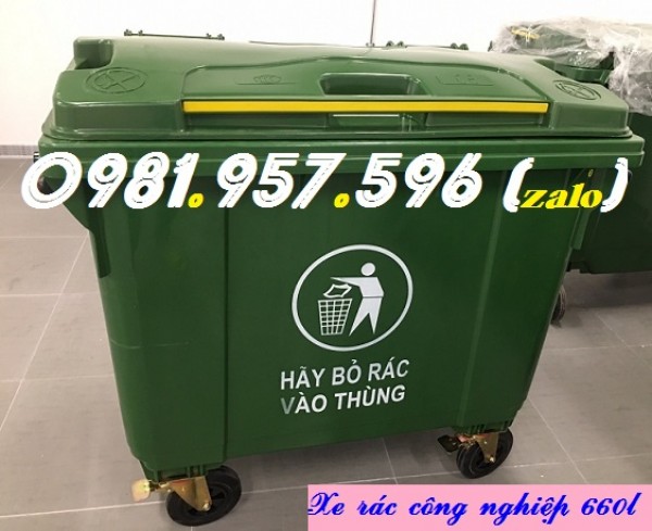Xe rác 660l, xe đẩy rác công nghiệp, thùng rác bánh xe