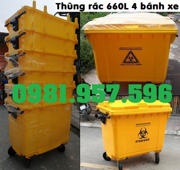Xe rác dung tích lớn, xe đẩy rác công nghiệp, xe rác nhựa 660L
