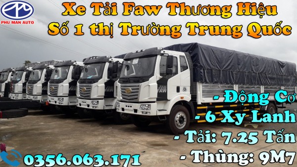 Xe tải Faw 7.25 tấn thùng bạt dài 9m7 giá tốt