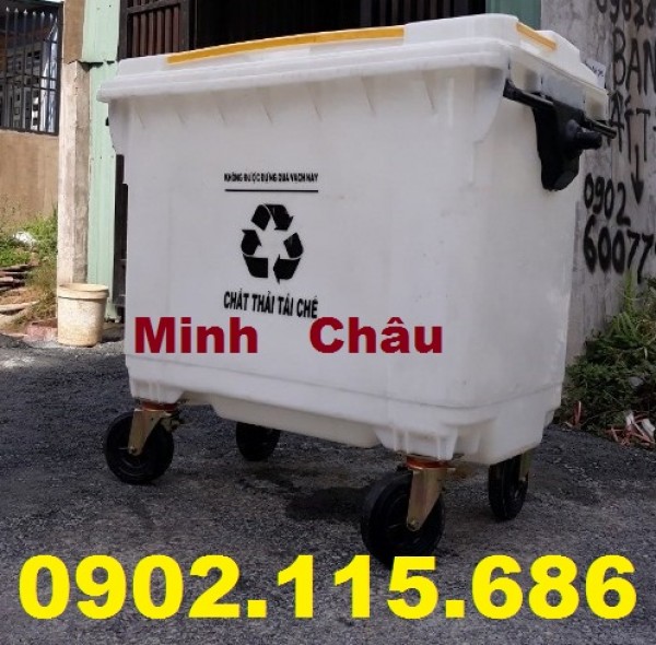 Xe thu gom rác 660l bằng nhựa, xe thu gom rác cỡ lớn, thùng rác công cộng 660l, xe đẩy rác 660l,