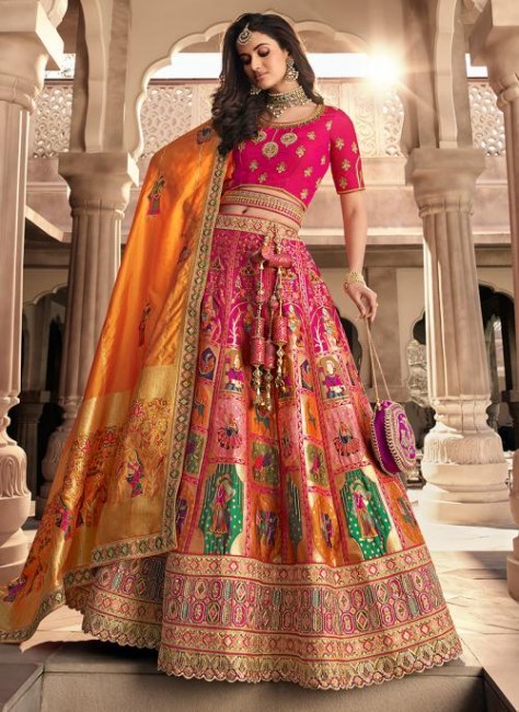 Your One-Stop Shop for White Modal Silk Saree, Hot Pink  Silk Lehenga in USA.